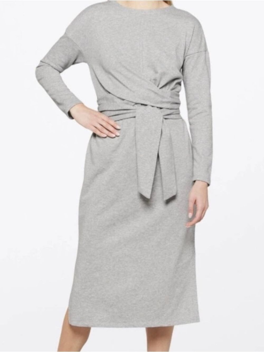 Modern Citizen Audrey Tie Front Terry Midi Dress in Heather Gray